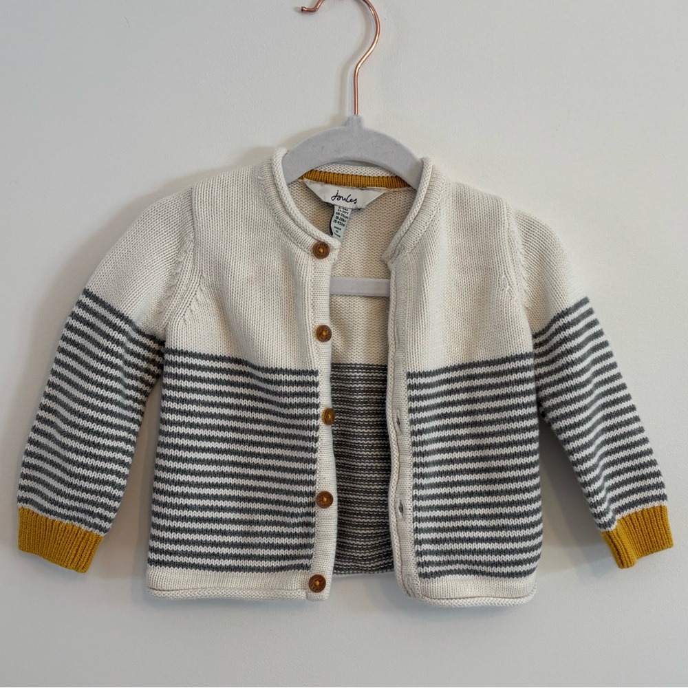 Joules Off-White and Gray Striped Baby Cardigan